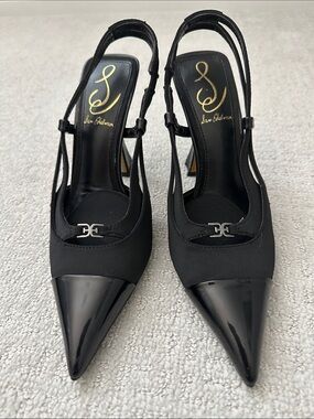 Sam Edelman Black Pointed Slingback Pumps with Patent Toe